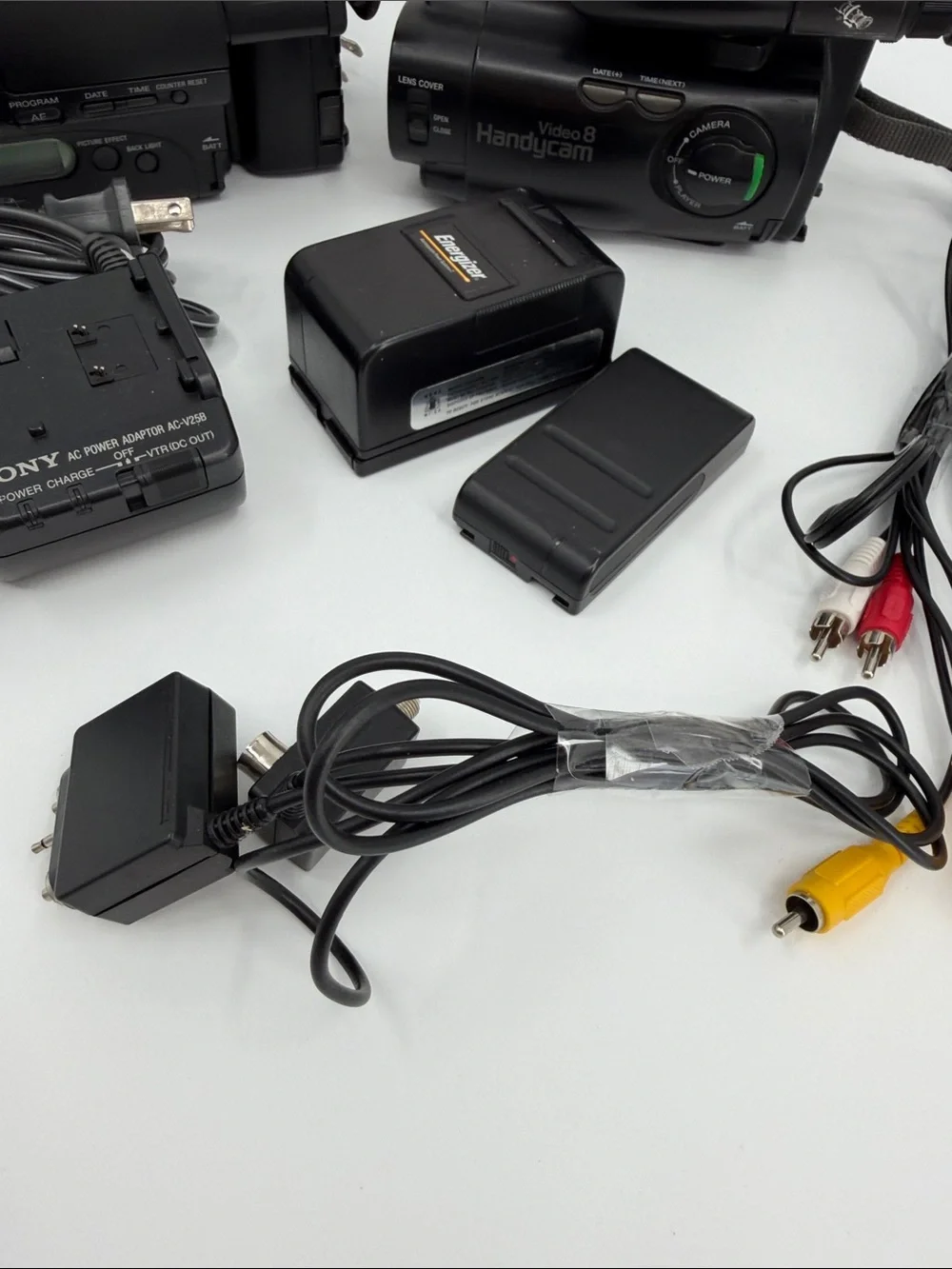 2 Sony Black Video Camcorder Kit with Blue Strap and AV Cables Not Tested